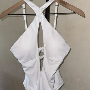 BECCA Tessa High Neck One Piece Swimsuit. White Size Medium. NEW with tags